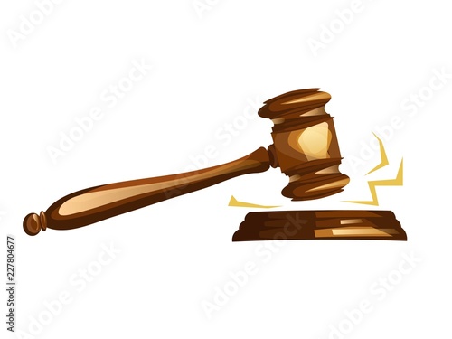 Wooden judge gavel. Cartoon vector illustration