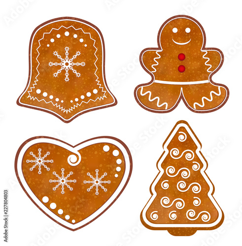 Set Christmas Gingerbread cookies isolated on white background. Vector illustration.