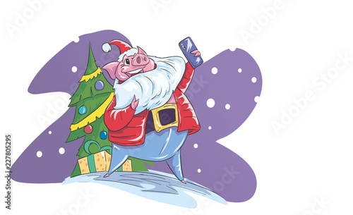 pig do selfy with his smartphone