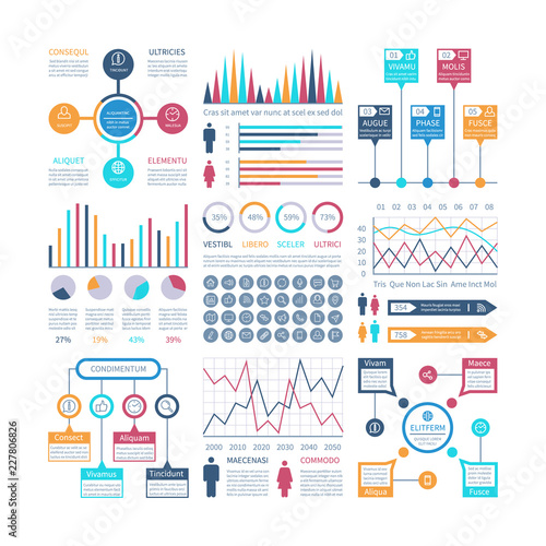 Infographics template. Financial charts, trends graph. Population infocharts. Statistical bar diagram. Presentation vector infographic. Infographic and chart, graph bar presentation illustration