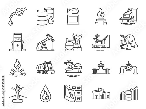 Oil and Petroleum line icon set. Included icons as power, fuel, energy, gas station, crude oil and more.