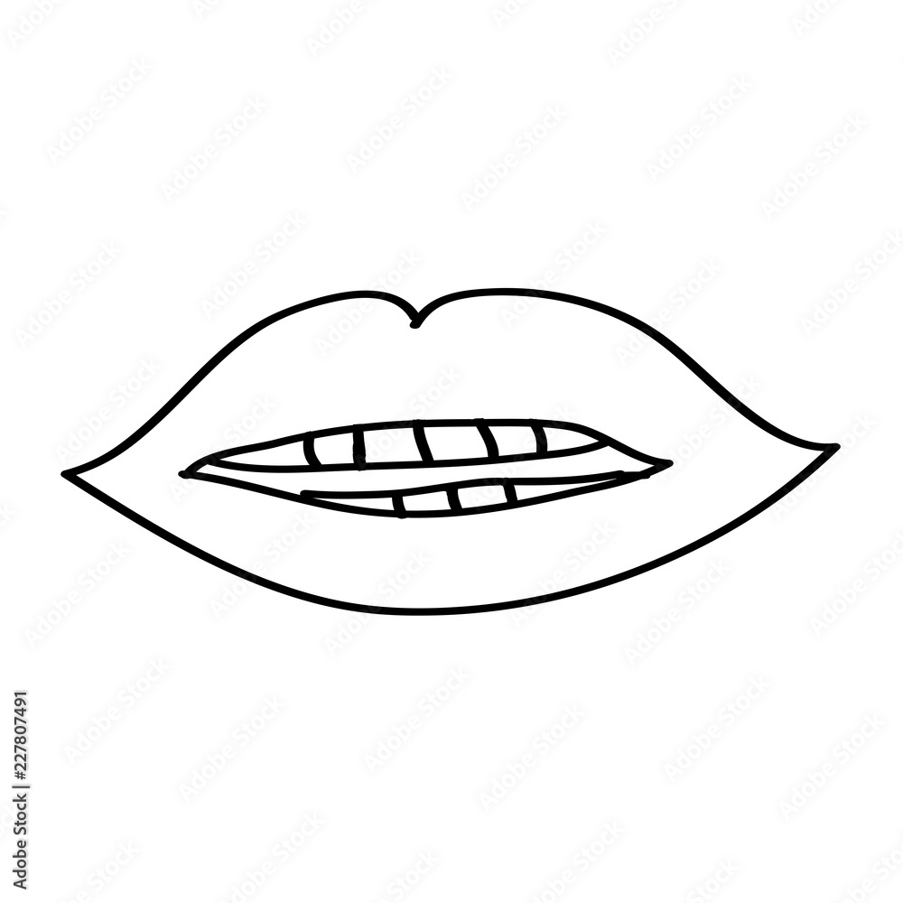 Doodle cartoon lips and teeth, mouth on a white background Doodle cartoon lips and teeth, mouth on a white background