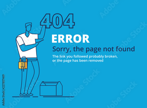 Error 404 page. Computer failure, oops concept. Website vector template disconnect browser, window page wrong illustration