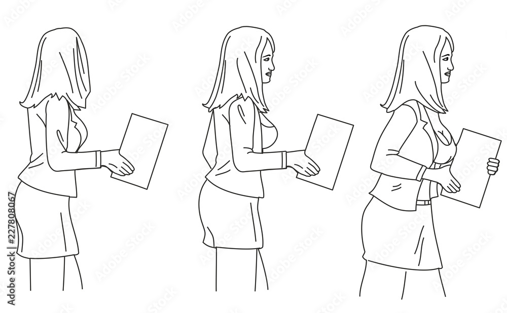 Businesswoman carries paper. Black vector illustration isolated on white background Businesswoman carries paper. Black vector illustration isolated on white background