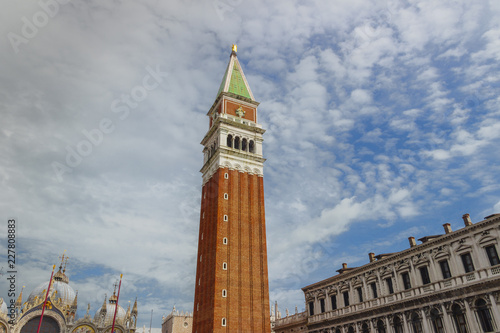 Saint Mark's Campanile is the bell tower of St Mark's Basilica in Venice, Italy, located in the Piazza San Marco. It's one of the most recognizable symbols of the city.