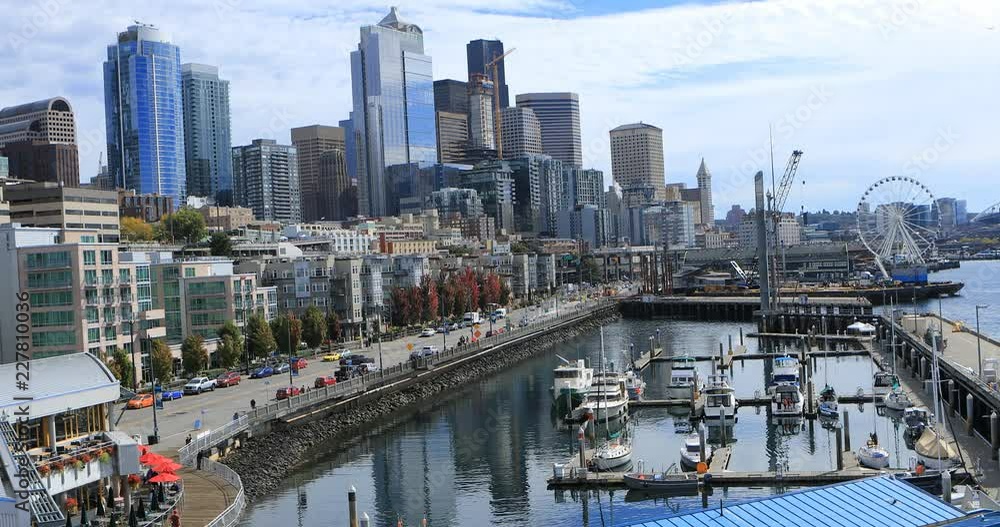 View in Seattle, Washington harbor area 4K View in Seattle, Washington harbor area 4K