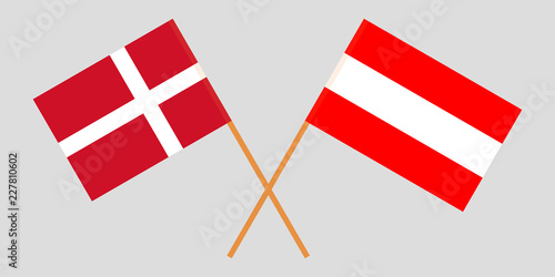Austria and Denmark. Austrian and Danish flags. Official colors. Correct proportion. Vector