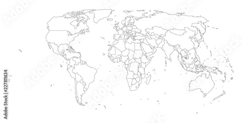 Blank world countries map, isolated on white background