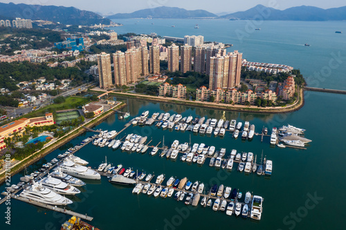 Typhoon shelter with yacht boat