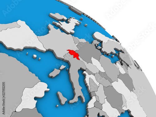 Switzerland on simple blue political 3D globe.