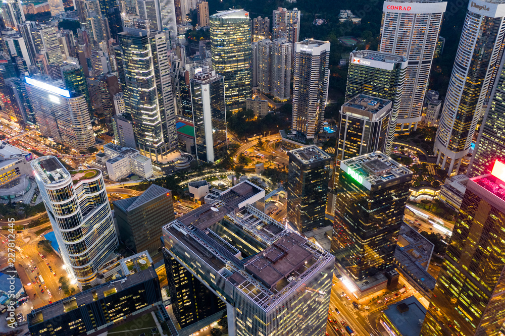 Hong Kong business district at night