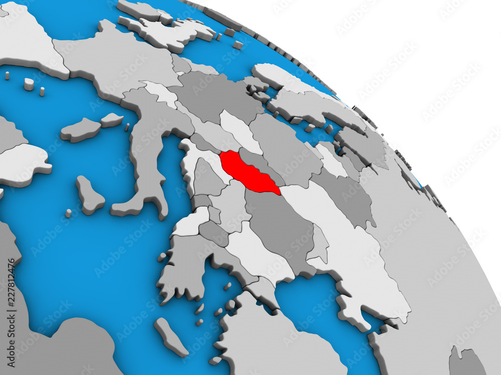Fototapeta premium Hungary on simple blue political 3D globe.