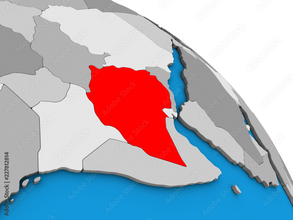 Fototapeta premium Ethiopia on simple blue political 3D globe.
