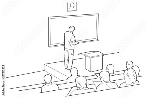 Lecturer giving a lecture to students in the classroom.