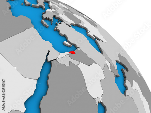 Lebanon on simple blue political 3D globe.