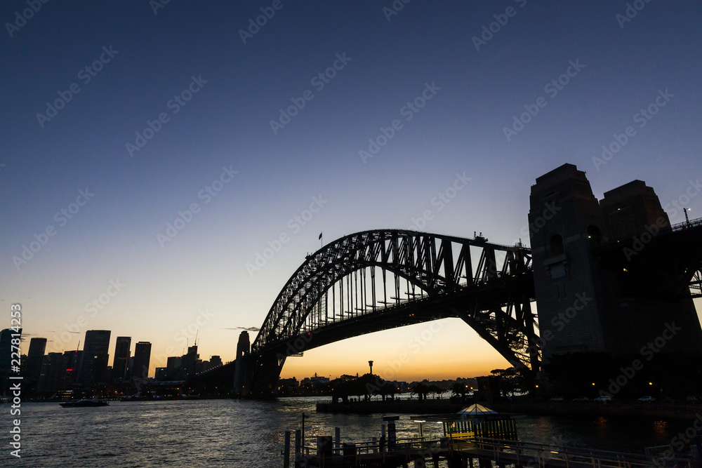 Sydney harbour bridge during sunset, Sydney, Australia.