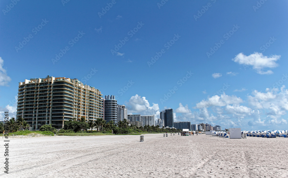 Miami beach, Florida - July 16, 2016: Miami Beach in Florida with luxury apartments and waterway Miami beach, Florida - July 16, 2016: Miami Beach in Florida with luxury apartments and waterway
