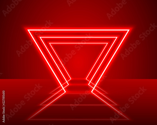 Neon show light podium red background. Vector illustration