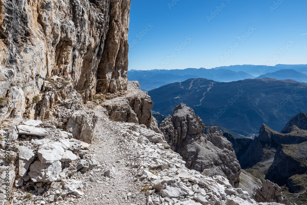 View of the mountain peaks Brenta Dolomites. Trentino, Italy