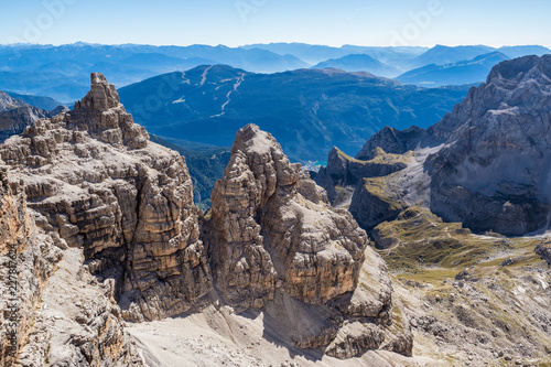 Panoramic view of famous Dolomites mountain peaks  Brenta. Trentino  Italy