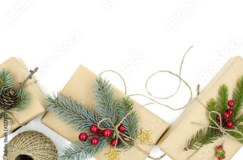Gift boxes for Christmas and New Year are on a white background