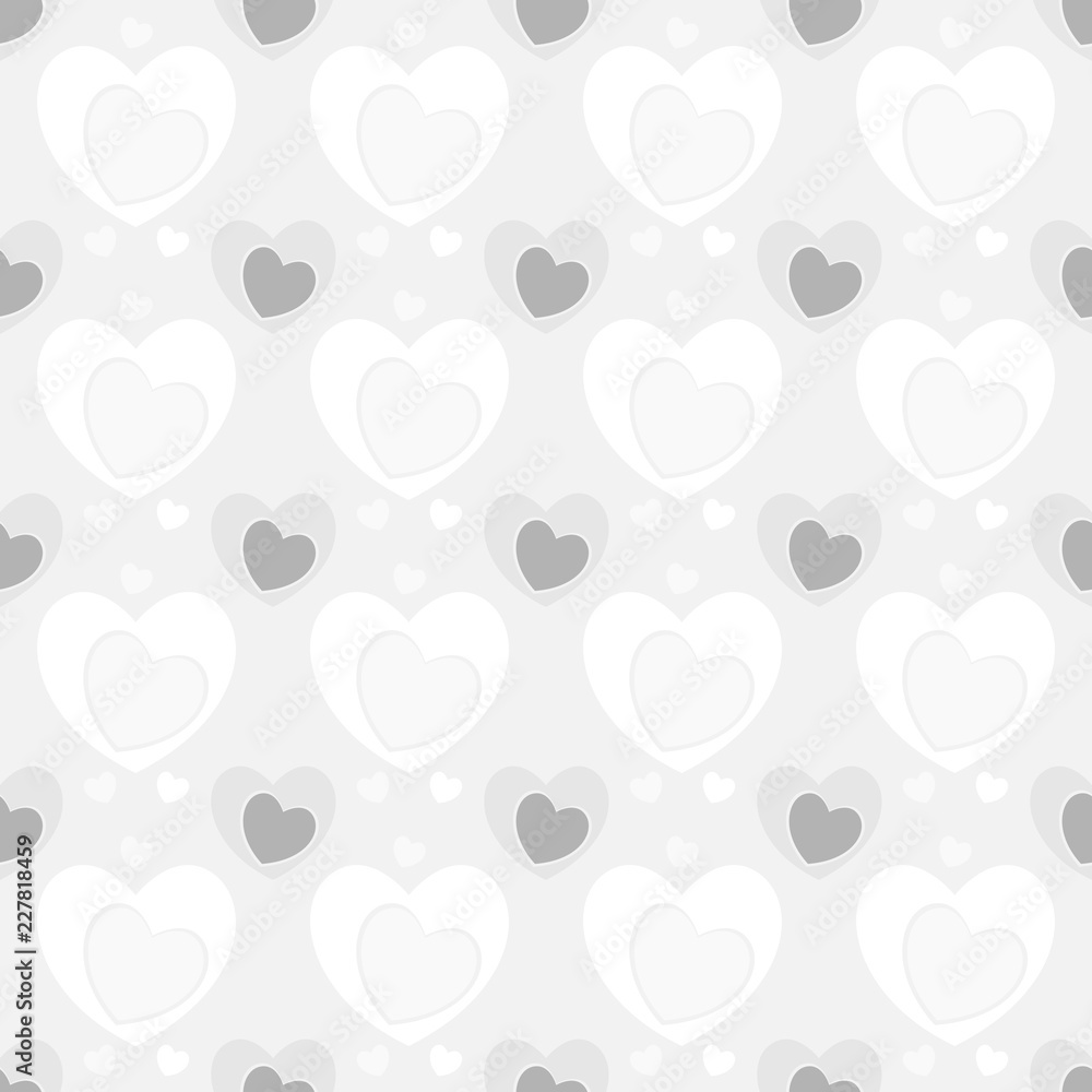 Seamless pattern of heart texture in black and white colors, different heart sizes on light gray background. Flat design vector illustration, EPS10, for wallpaper, gift wrap paper, tile prints. Seamless pattern of heart texture in black and white colors, different heart sizes on light gray background. Flat design vector illustration, EPS10, for wallpaper, gift wrap paper, tile prints.