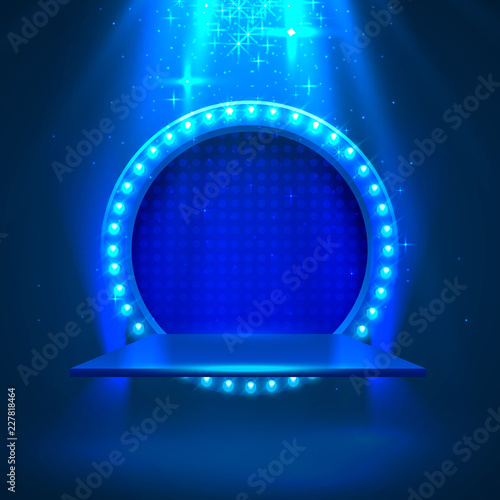 Stage podium with lighting, Stage Podium Scene with for Award Ceremony on blue Background. Vector illustration