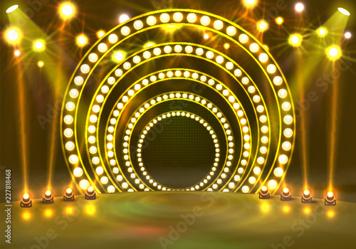 Show light podium yellow background. Vector illustration
