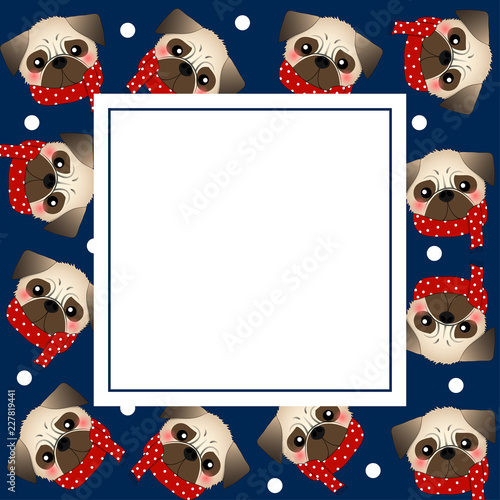 Pug Dog with Red Scarf on N...
