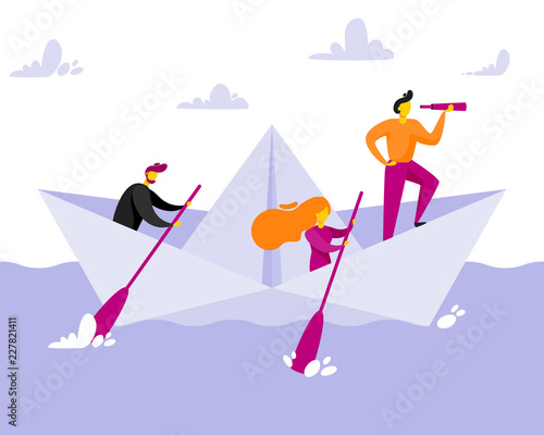 Small people in paper boat.