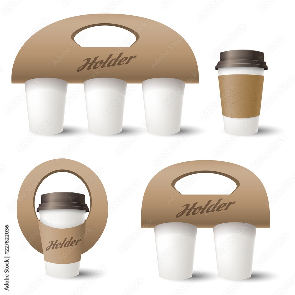 Coffee cup holder. Takeaway coffee box template design, vector paper  carrying holder or container isolated on white background Stock Vector |  Adobe Stock