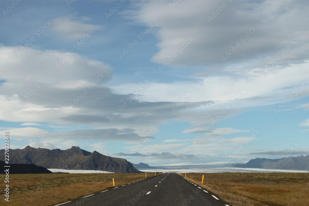 Road towards mountains and glacier