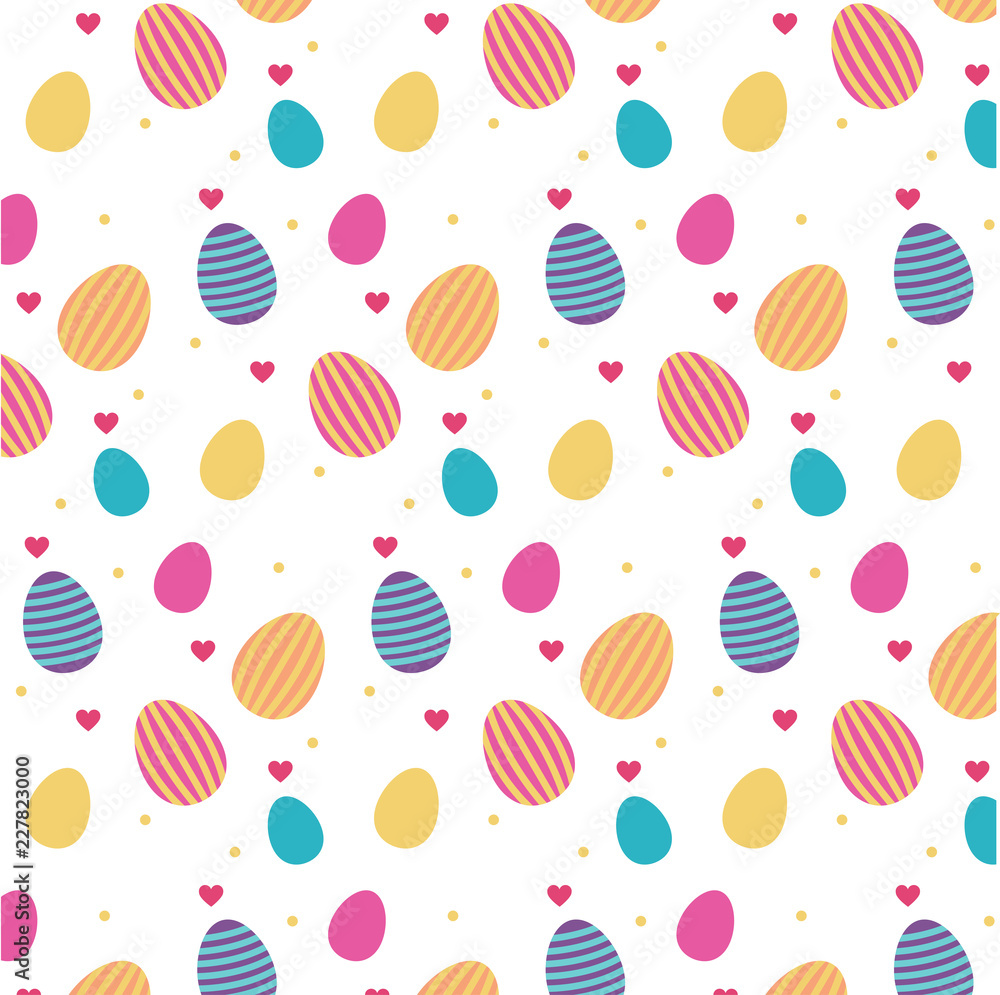 Easter eggs vector seamless pattern on white background. Vector illustration for Easter postcard, background, gift papaer, fabric.