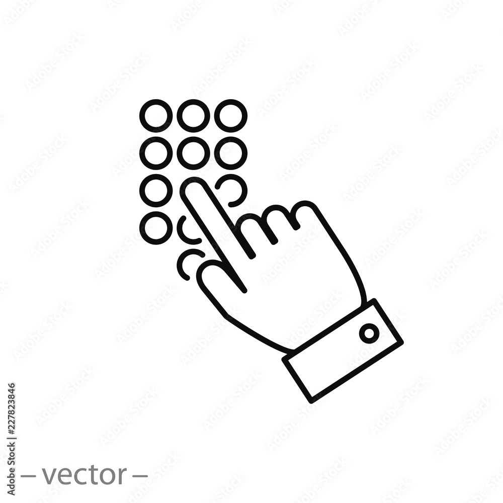 pushing phone's buttons, keypad with numbers icon, linear sign isolated on white background - vector illustration eps10 pushing phone's buttons, keypad with numbers icon, linear sign isolated on white background - vector illustration eps10