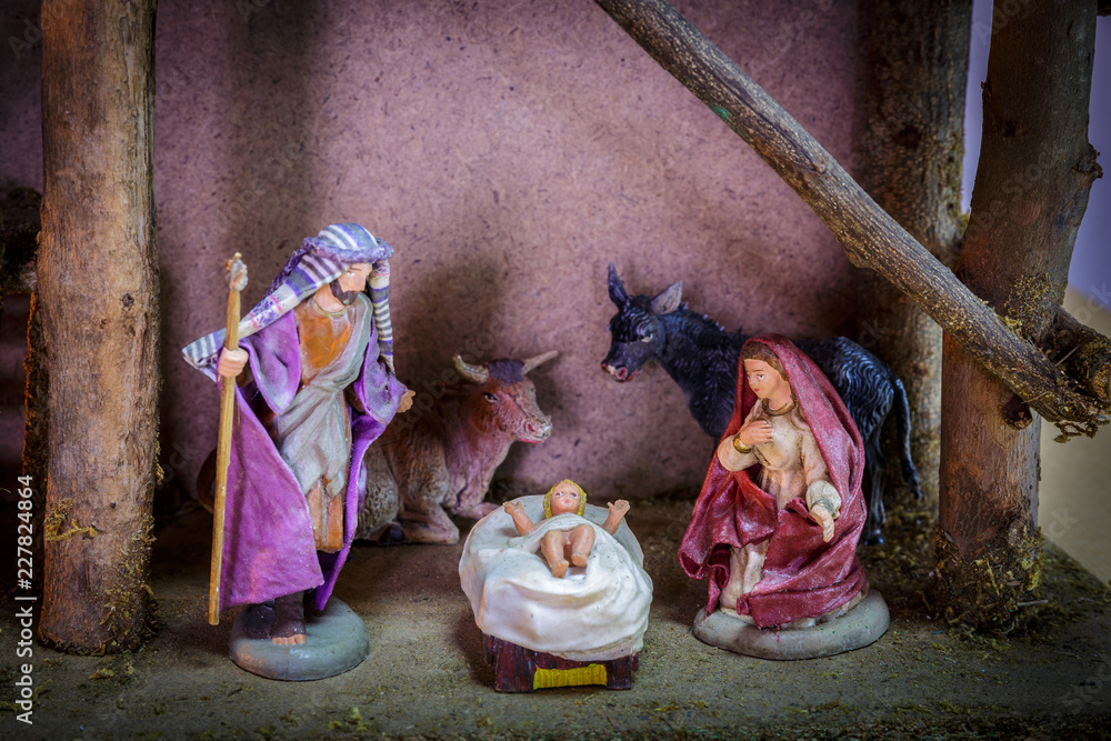 Christmas Ornament Nativity scene of Bethlehem Mary, Joseph and Jesus The Angel The cow and the ox