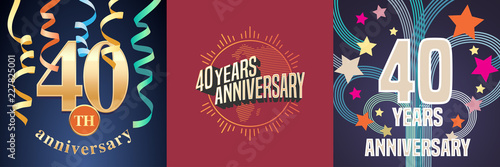 40 years anniversary celebration set of vector icons, logo.
