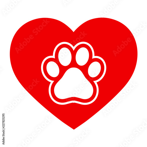 Fototapeta Naklejka Na Ścianę i Meble -  dog paw in red heart on white background
