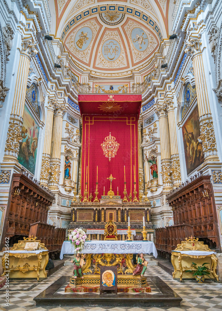 Main altar in the Cathedral of San Pietro (Saint Peter) in Modica. Sicily, southern Italy.