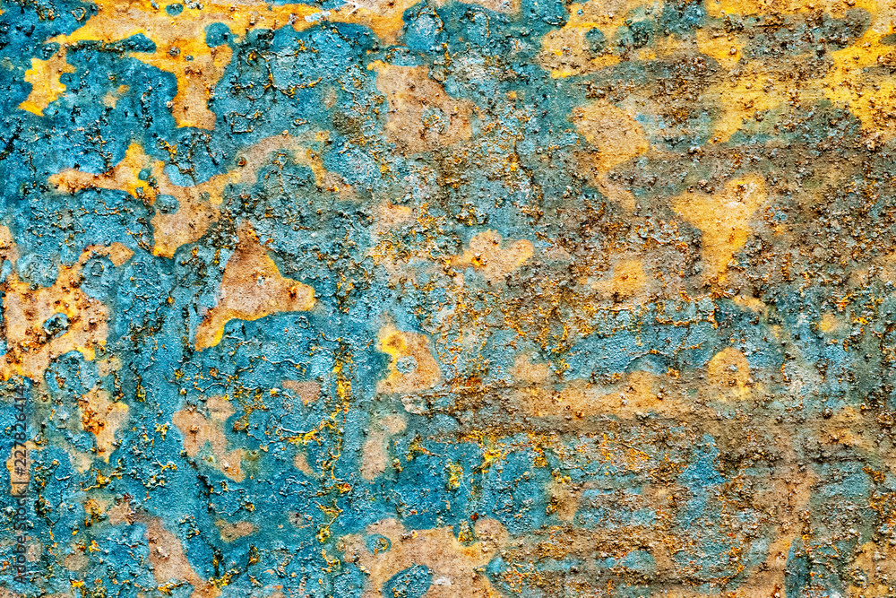 Fototapeta premium Blue-orange bizarre shape rusting metal