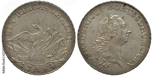 Photos German Germany Prussia Prussian silver coin 1 one thaler 1764, crowned eagle sit