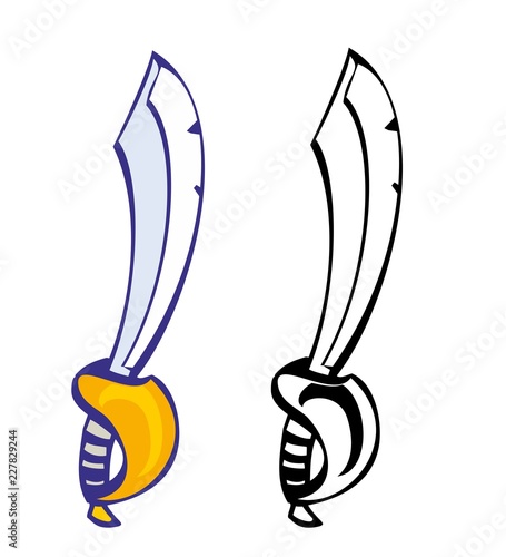 pirate sabre or sword. Vector flat illustration