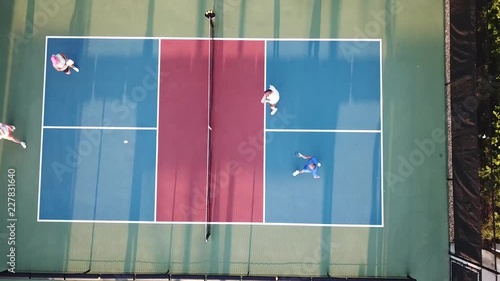 View of pickleball play from overhead drone