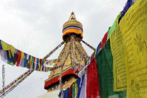 The colorful prayer flags of Boudhanath Stupa in Kathmandu