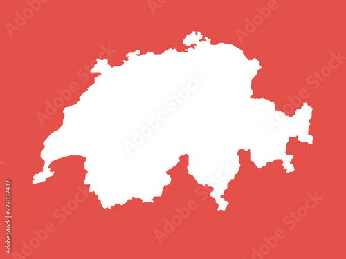 Schweiz, Umriss, Landkarte - Icon, Symbol, Piktogramm, grafisches Element - Fläche - weiß - Hintergrund rot - Vektor