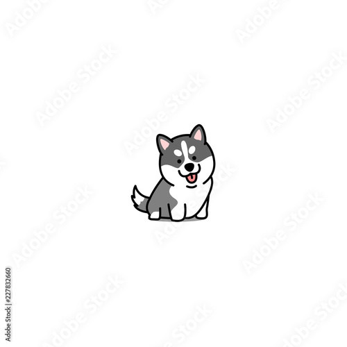 Cute siberian husky puppy cartoon icon, vector illustration
