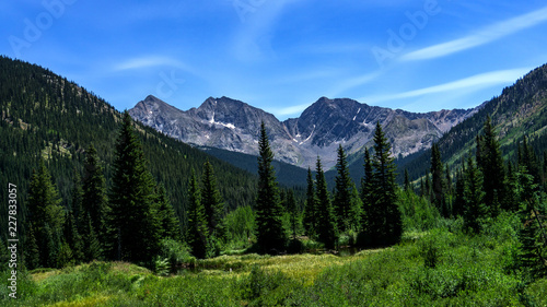 Colorado mountain peaks from valley