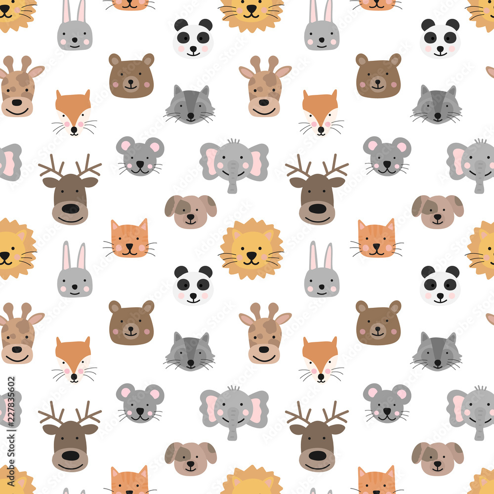 Seamless pattern of hand-drawn cute animals for kids. Bear, fox, mouse, rabbit, panda, giraffe, cat, elephant, dog, deer, lion, raccoon on a transparent background. Baby Shower, birthday, holiday. Seamless pattern of hand-drawn cute animals for kids. Bear, fox, mouse, rabbit, panda, giraffe, cat, elephant, dog, deer, lion, raccoon on a transparent background. Baby Shower, birthday, holiday.