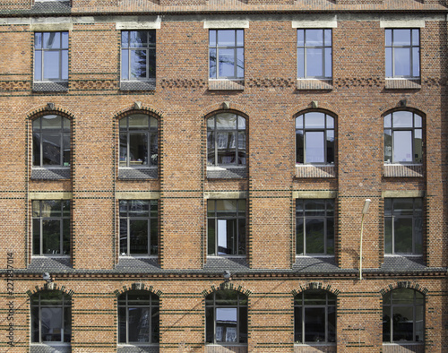 Facade of a historic building in the Speicherstadt Hamburg, Germany