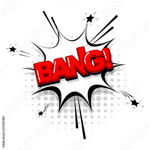 Bang boom, comic text collection sound effects pop art style. Set vector speech bubble with word and short phrase cartoon expression illustration. Comics book red colored background template.