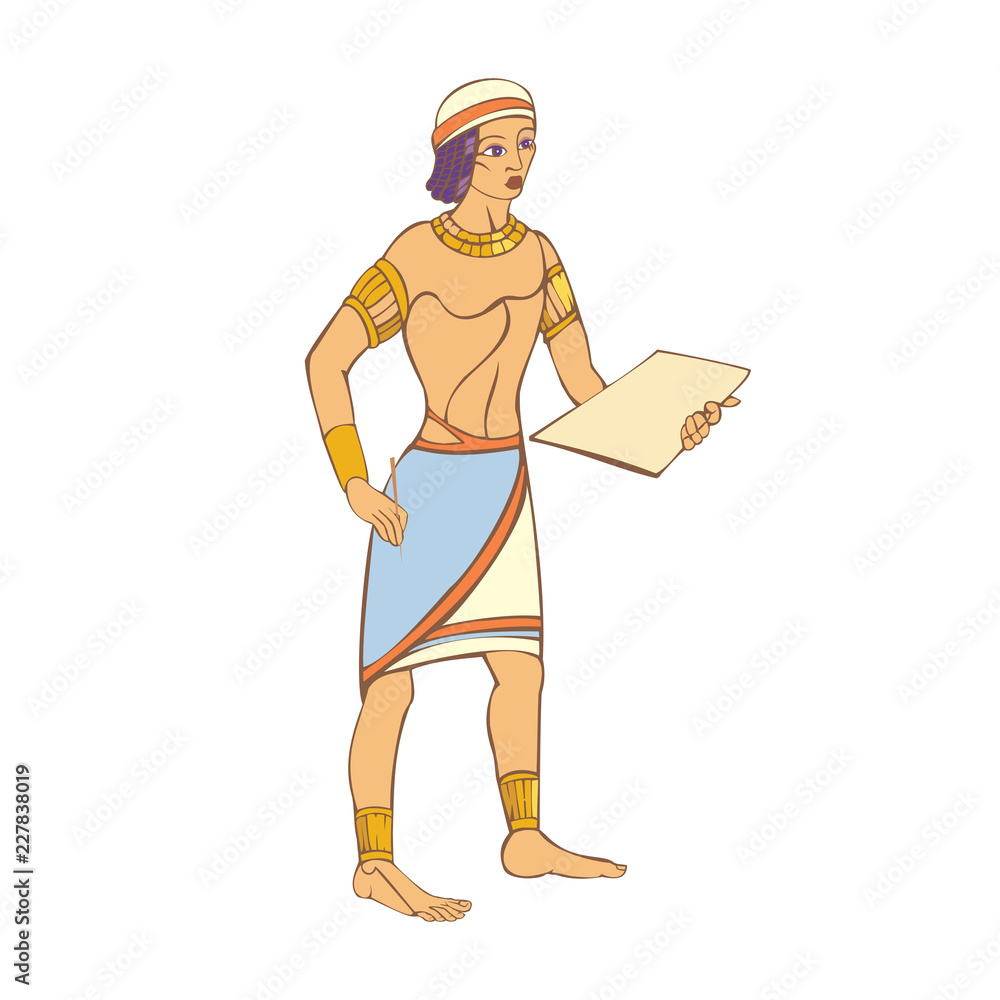 Egyptian preparing to write on a clay tablet with a stylus. Egyptian preparing to write on a clay tablet with a stylus.